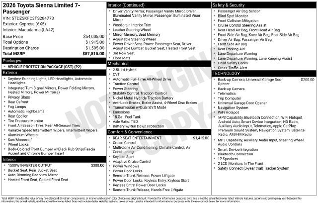 2026 Toyota Sienna Limited 7 Passenger
