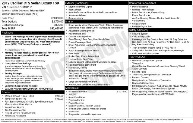 2012 Cadillac CTS Sedan Luxury