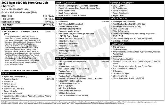 2023 RAM 1500 Big Horn Crew Cab 4x4 5'7' Box