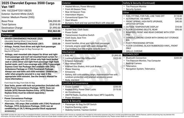 2025 Chevrolet Express 3500 Work Van Cargo