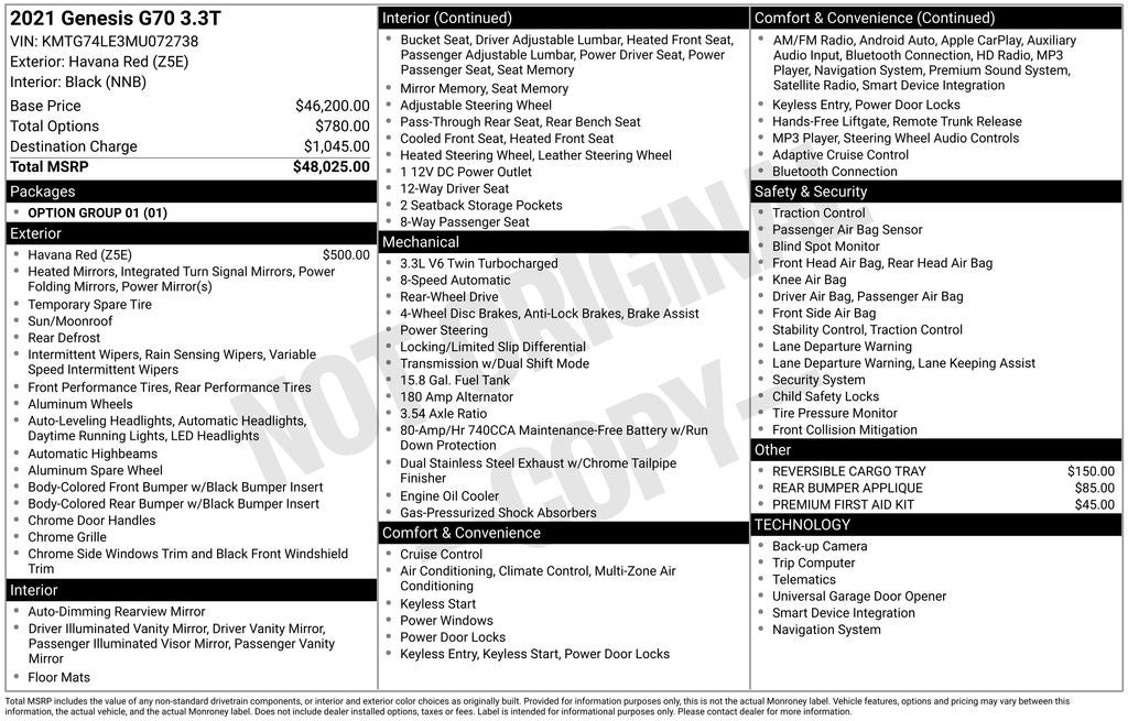 2021 Genesis G70 3.3T