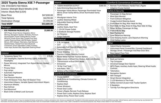 2025 Toyota Sienna XSE 7 Passenger