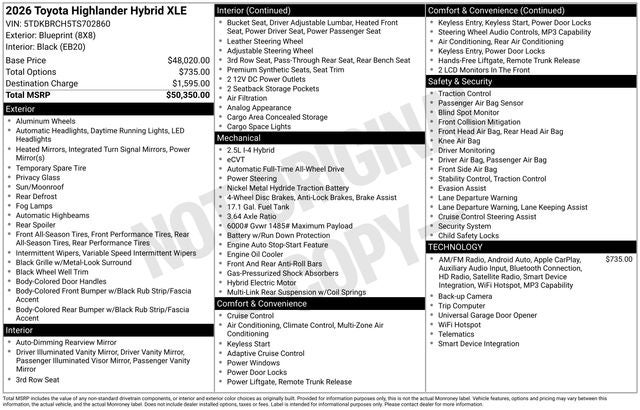 2026 Toyota Highlander Hybrid XLE