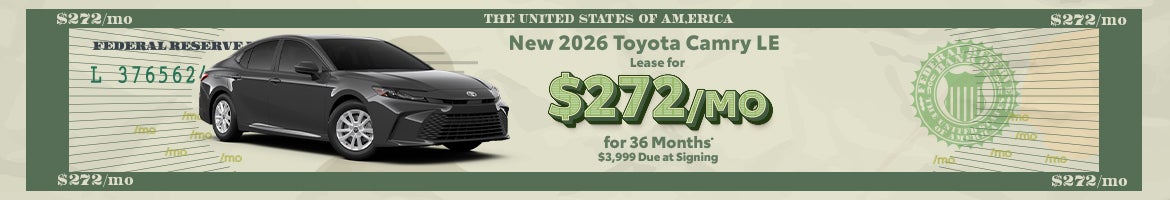 Lease a new 2026 Toyota Camry LE for only $272 per month