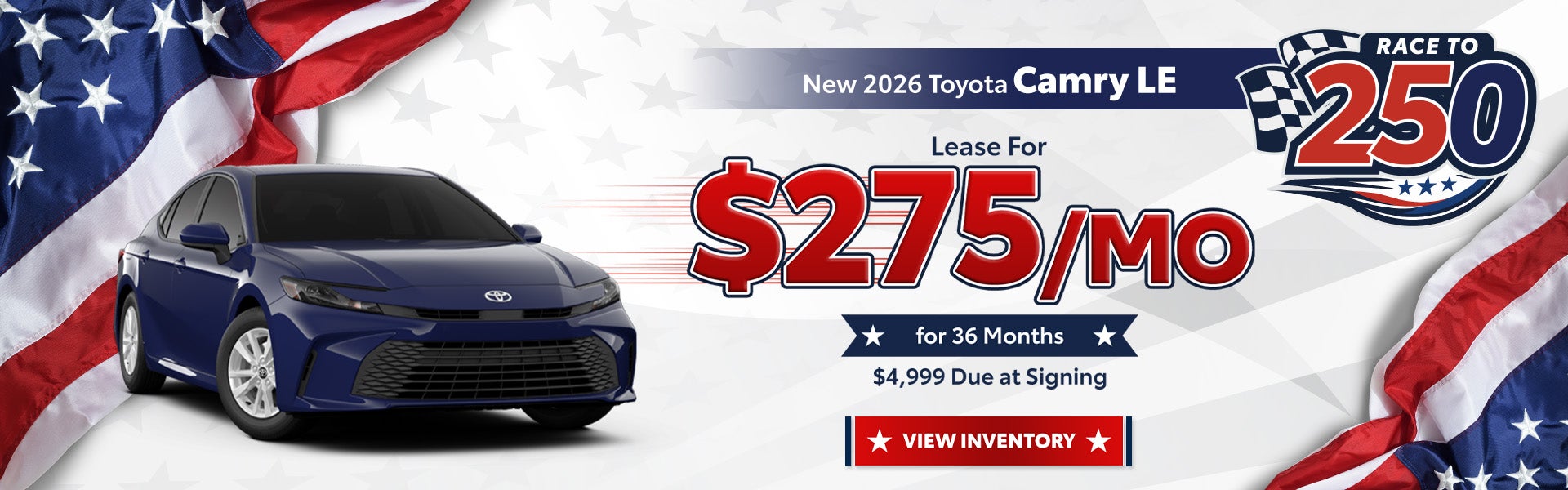 Lease a new 2026 Toyota Camry LE for only $275 per month