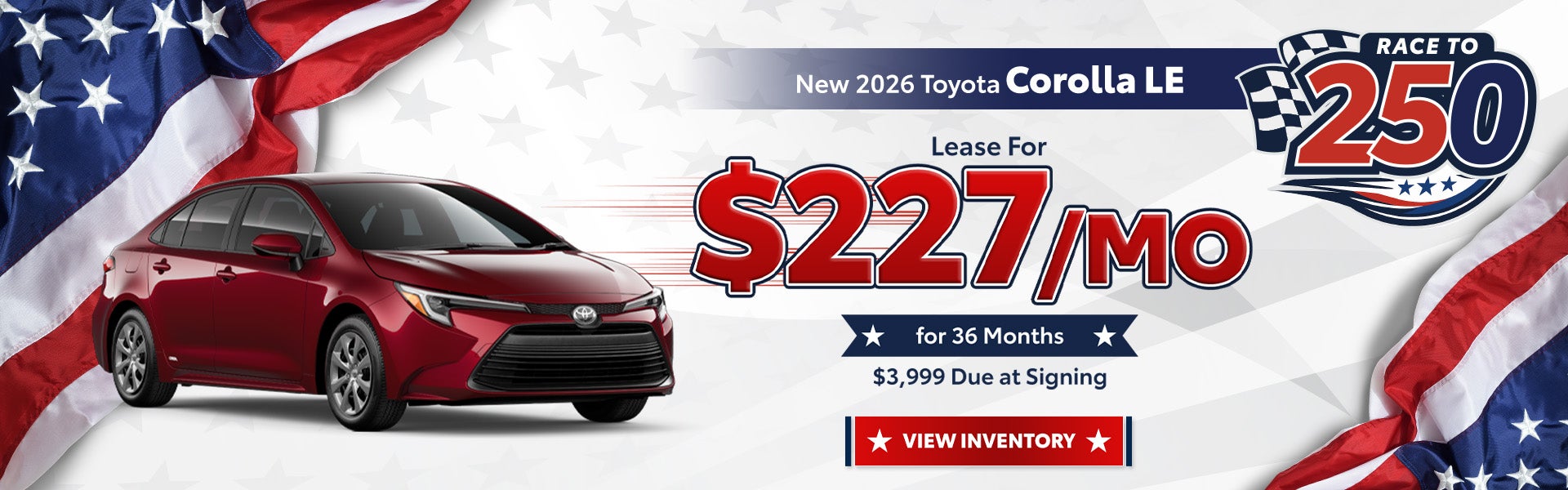 Lease a new 2026 Toyota Corolla LE for only $227 per month