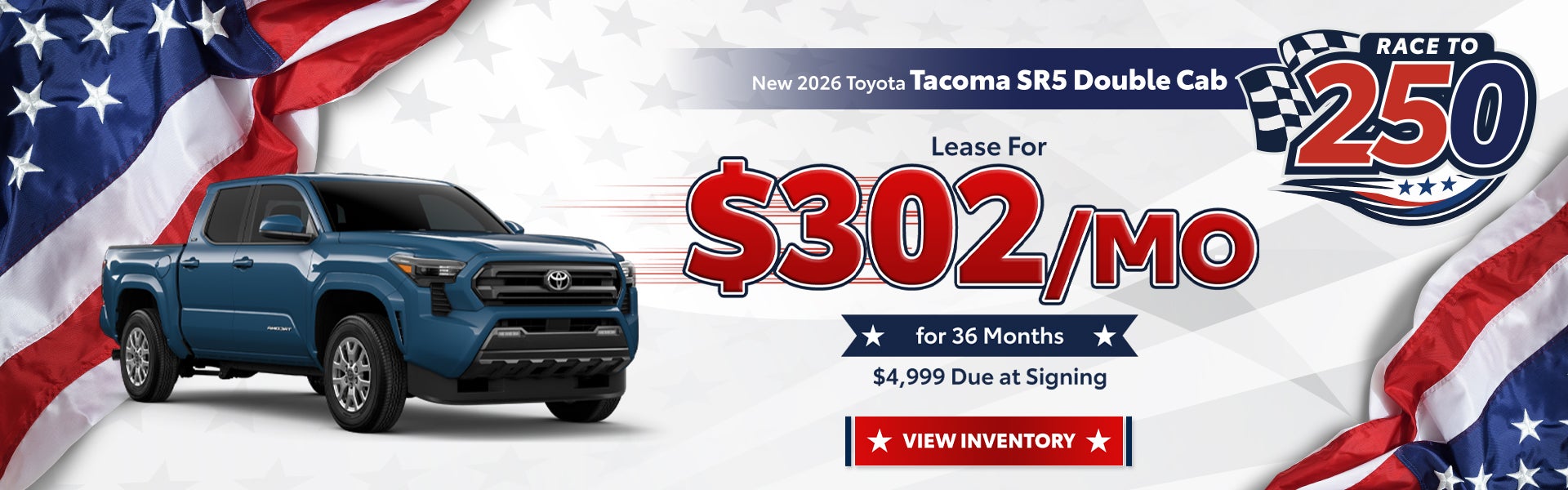 Lease a new 2026 Toyota Tacoma SR5 Double Cab for only $302 