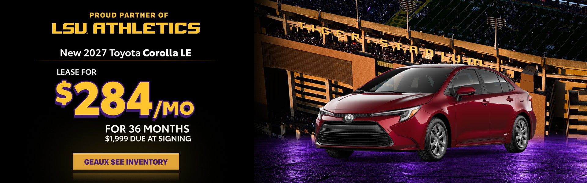 Lease a new 2027 Toyota Corolla LE for only $284 per month