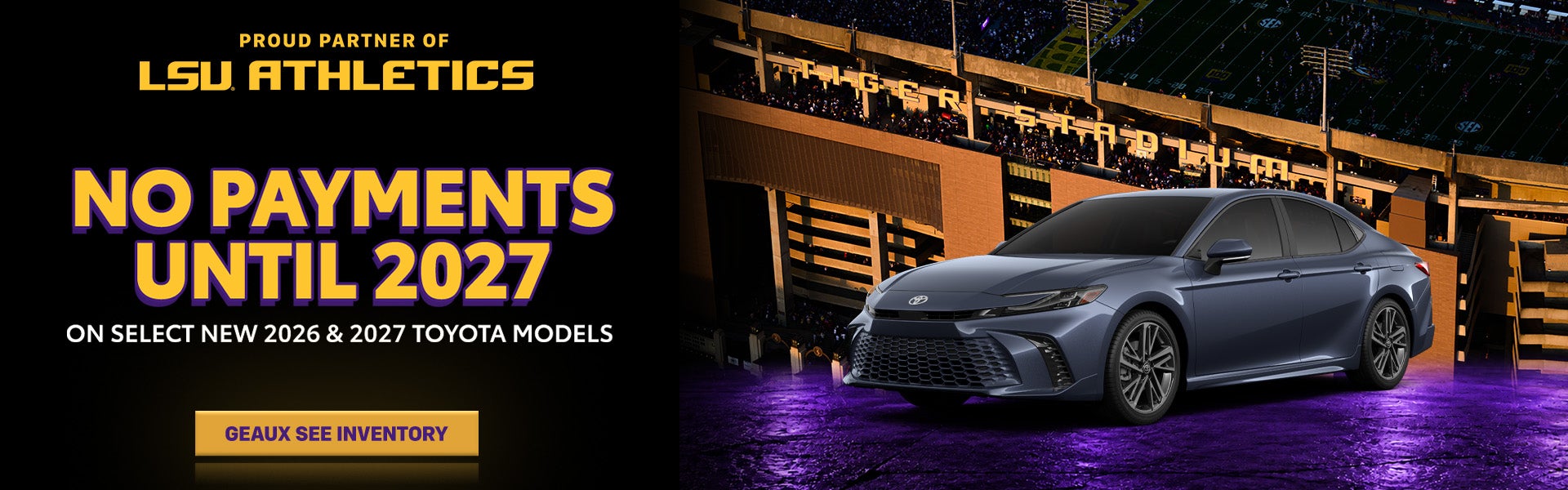 No payments until 2027 on select new 2026 and 2027 Toyota mo