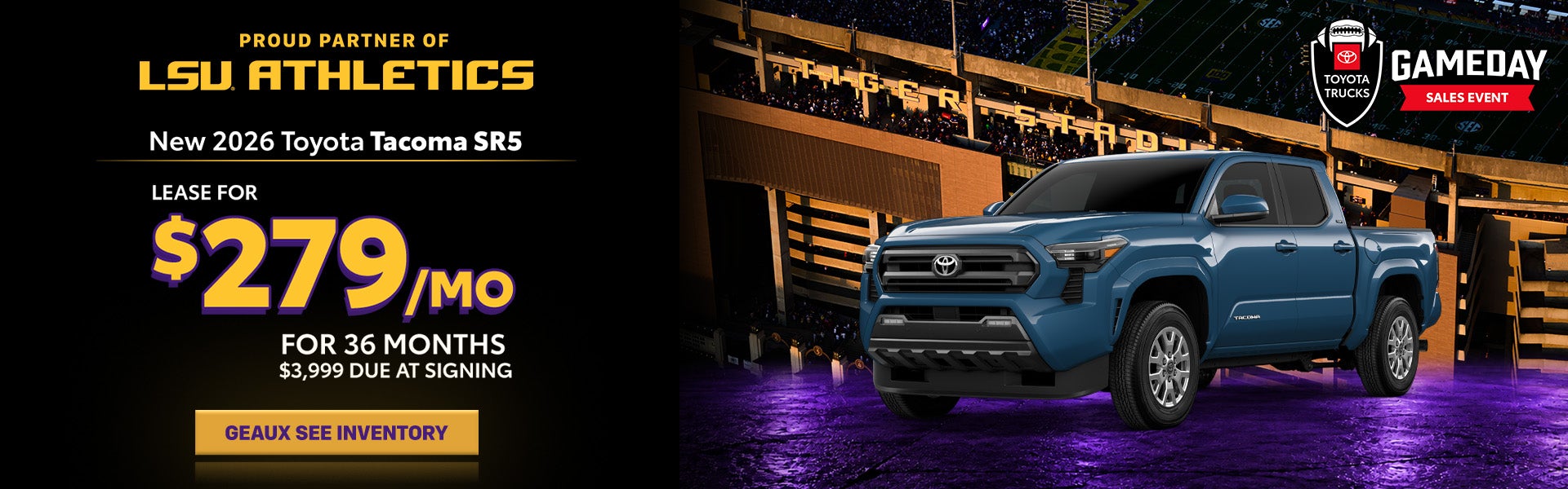 Lease a new 2026 Toyota Tacoma SR5 Double Cab for only $279 