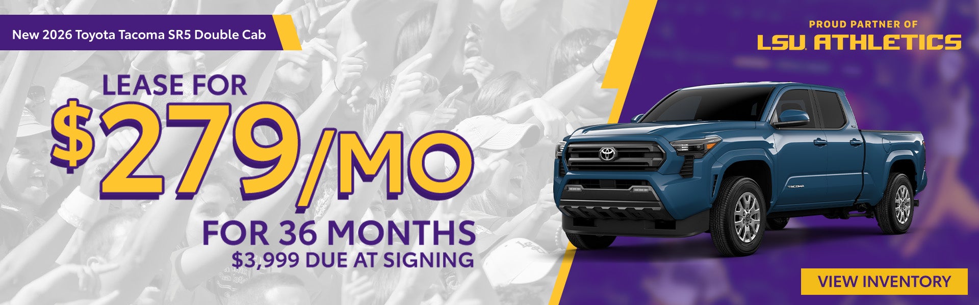 Lease a new 2026 Toyota Tacoma SR5 Double Cab for only $279 