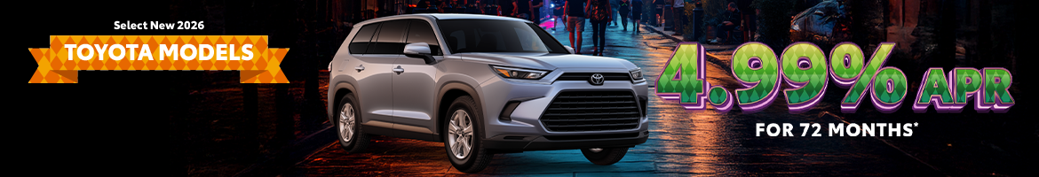 4.99% APR for 72 months on select 2026 Toyota models